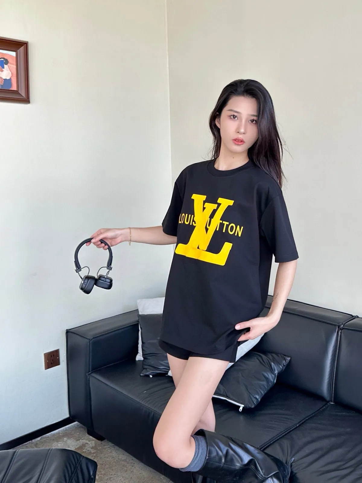 Louis Vuitton/Louis Vuitton thick rubber letter print short sleeves